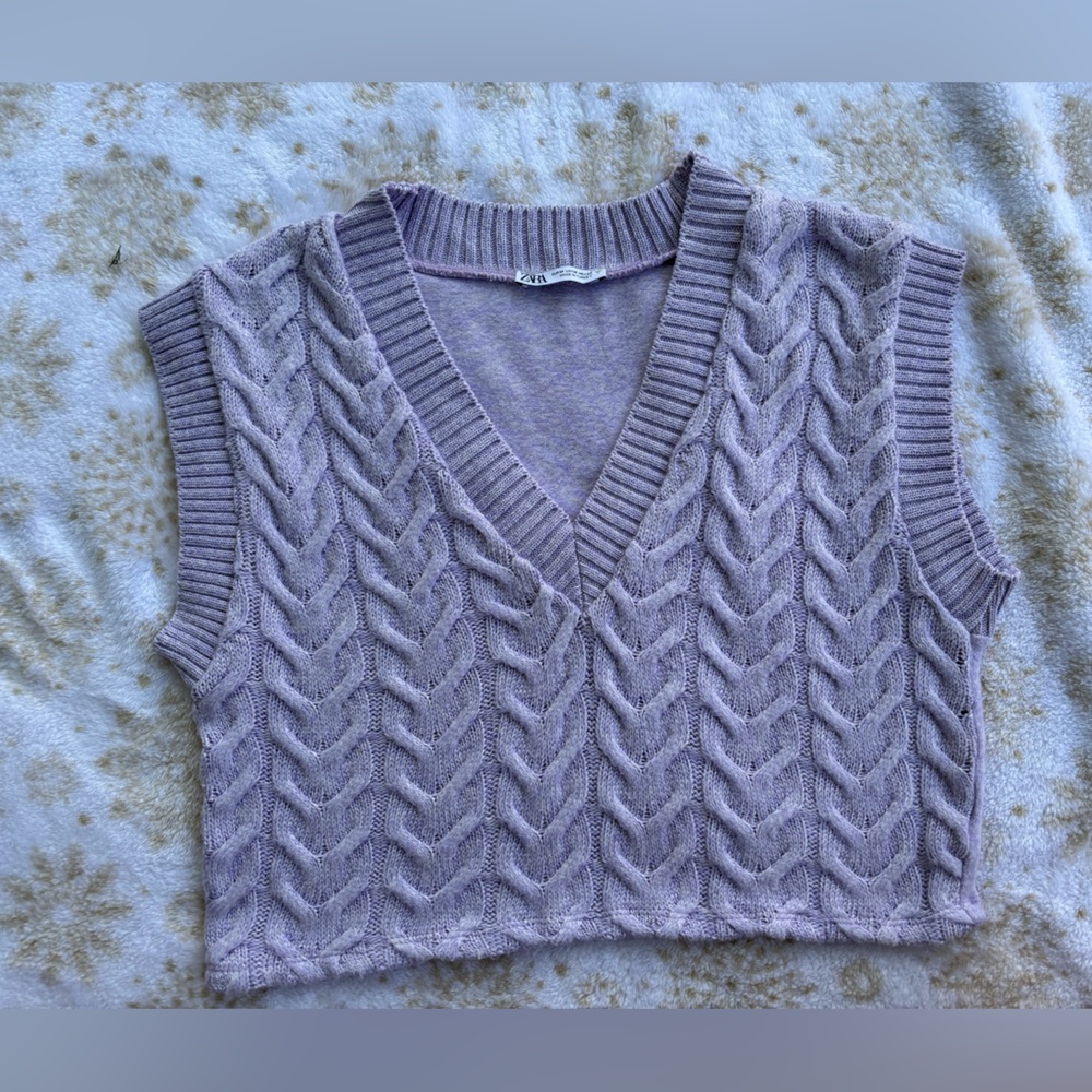 Zara Lilac V-Neck Cable Knit Sweater Vest